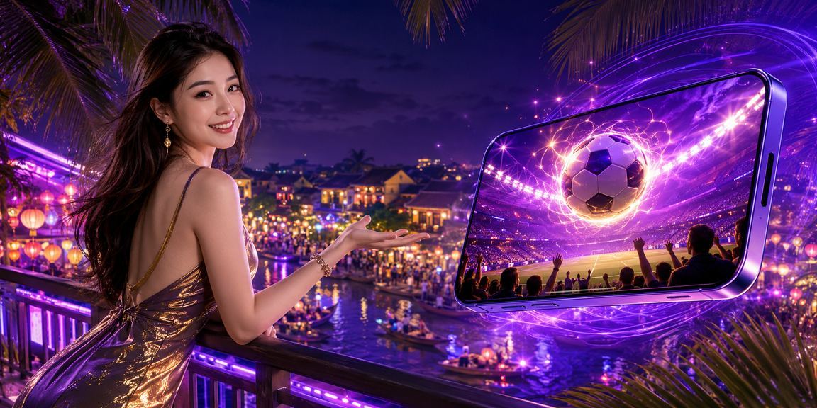 Người dùng trải nghiệm live casino trên điện thoại trong không gian đèn lồng Hội An